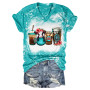 Blooms Brews Floral Babe Cow Coffee Drink Tie-Dye V-Neck T-Shirt